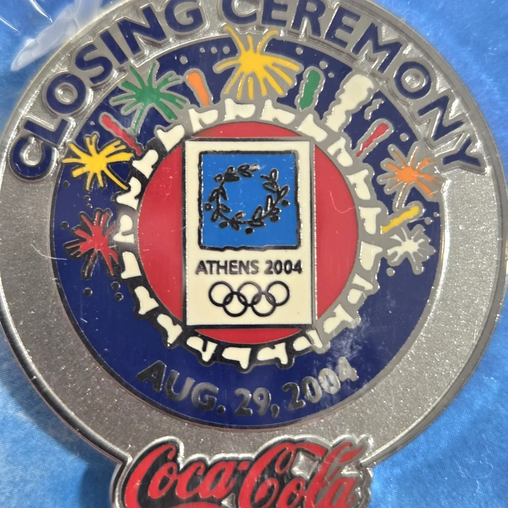 ATHENS OLYMPICS 2 PINS COCA COLA OPENING CLOSING CEREMONIES FLAG OF NATIONS NEW - Picture 5 of 5